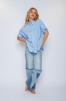 Emily kurzarm oversized Hemdbluse hellblau