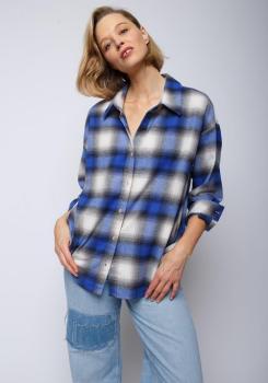 Emily kariertes Overshirt in blau