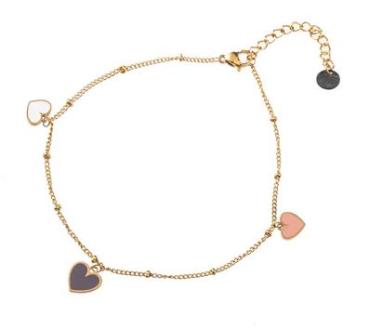 Go Dutch Label | Fußkettchen 3 heart charms - 14K