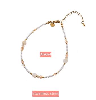 Go Dutch Label | Fußkettchen Heart beads weiß