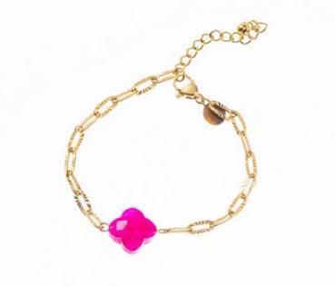 Go Dutch Label | Armband Stone Clover - 14K + fucsia - on enveloppe card