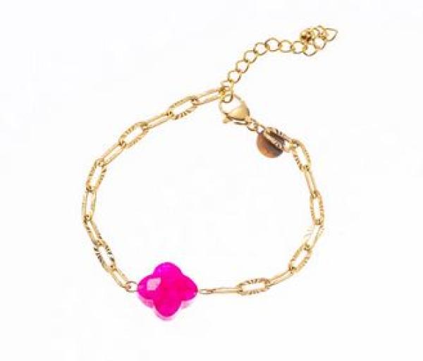 Go Dutch Label | Armband Stone Clover - 14K + fucsia - on enveloppe card