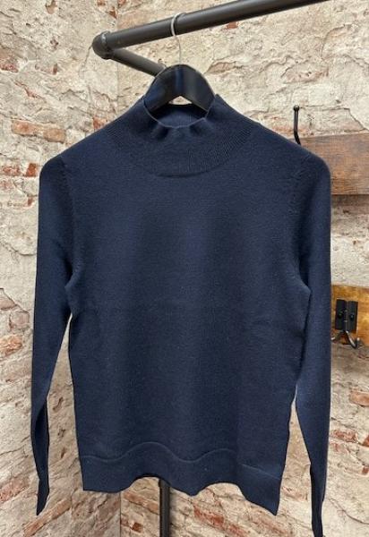 S.Marlon Merino Strickpullover mit Stehkragen navy