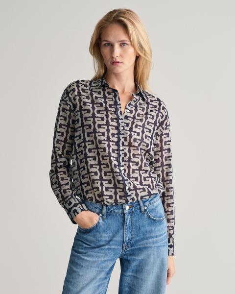 Gant Relaxed Fit G Patterned Baumwoll Seiden Bluse navy